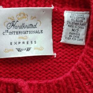 Express Vibrant Red Knit with Orange and Blue Accents Handcrafted VTG